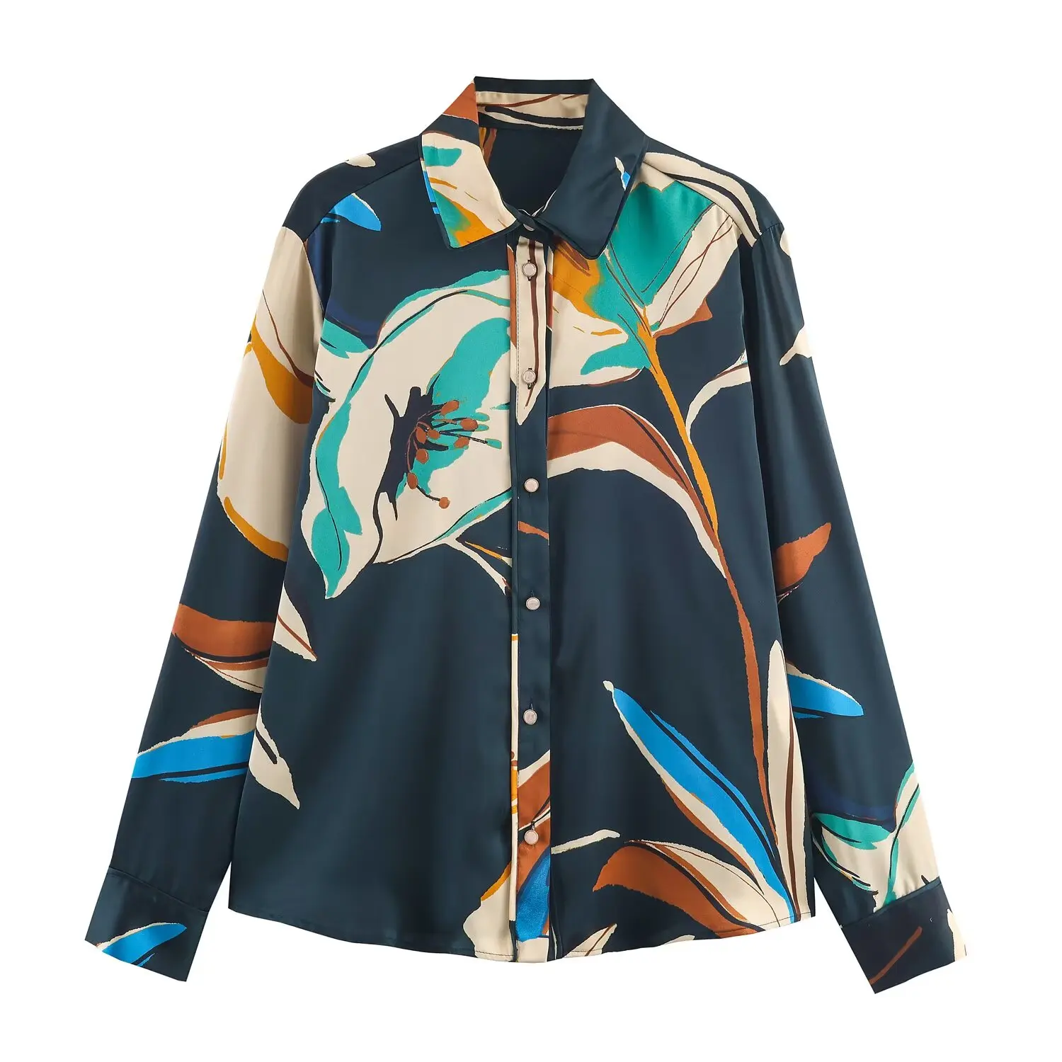 

Women's Vintage Printed Shirt Female Spring Autumn New Loose Casual Long Sleeved Single Breasted Shirt Lady Commut Tops Clothing