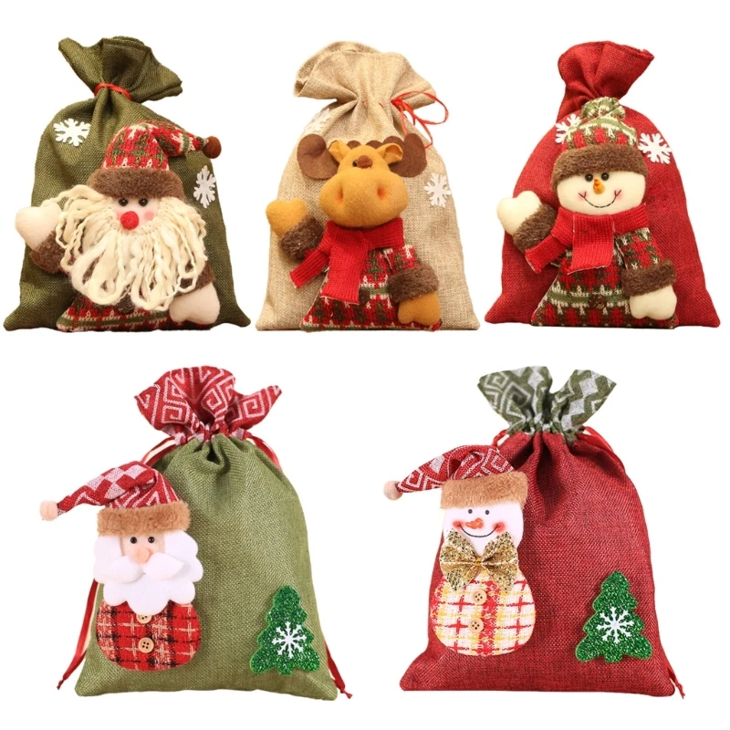 

5Pcs Christmas Gift Bag Drawstring Present Sacks Stylish Wrapping Bags for Candy New Dropship