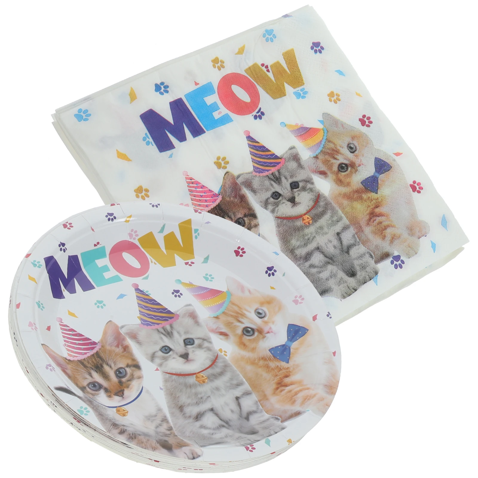 

1 set Cat Decorations Paper Plates Napkins Tableware Birthday Supplies Firm Soft Cat Themed Party Supplies Touch