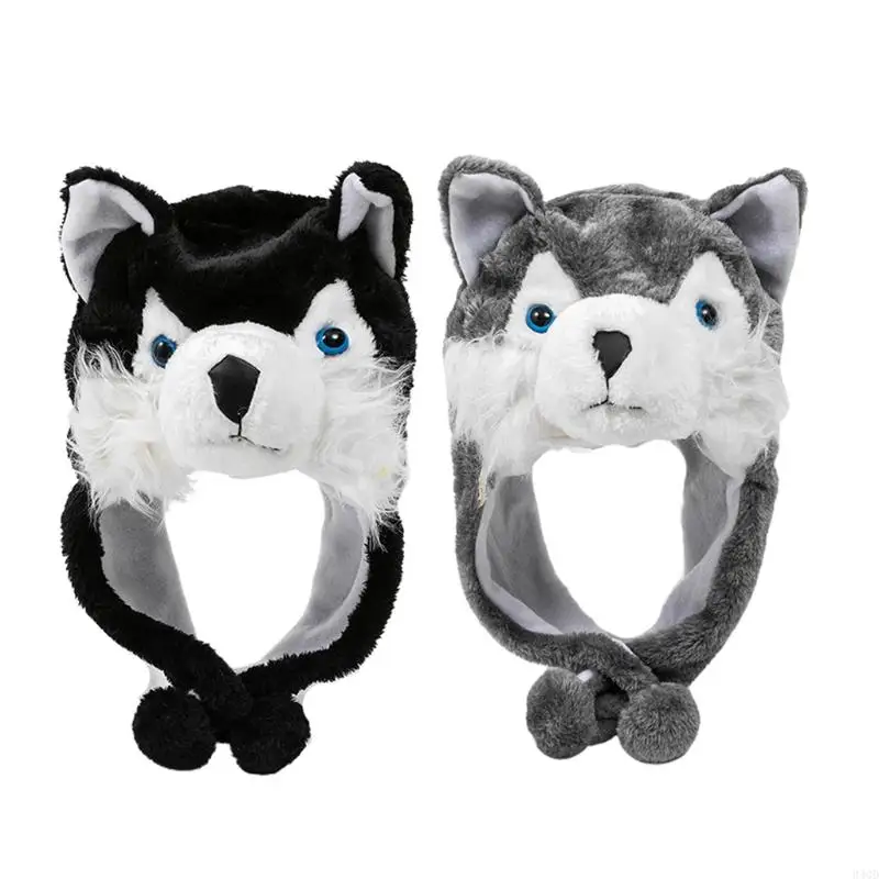 

340D Wolf Plush Hat Cartoon Winter Beanie Hat Snow Hat Windproof for Boy Girl