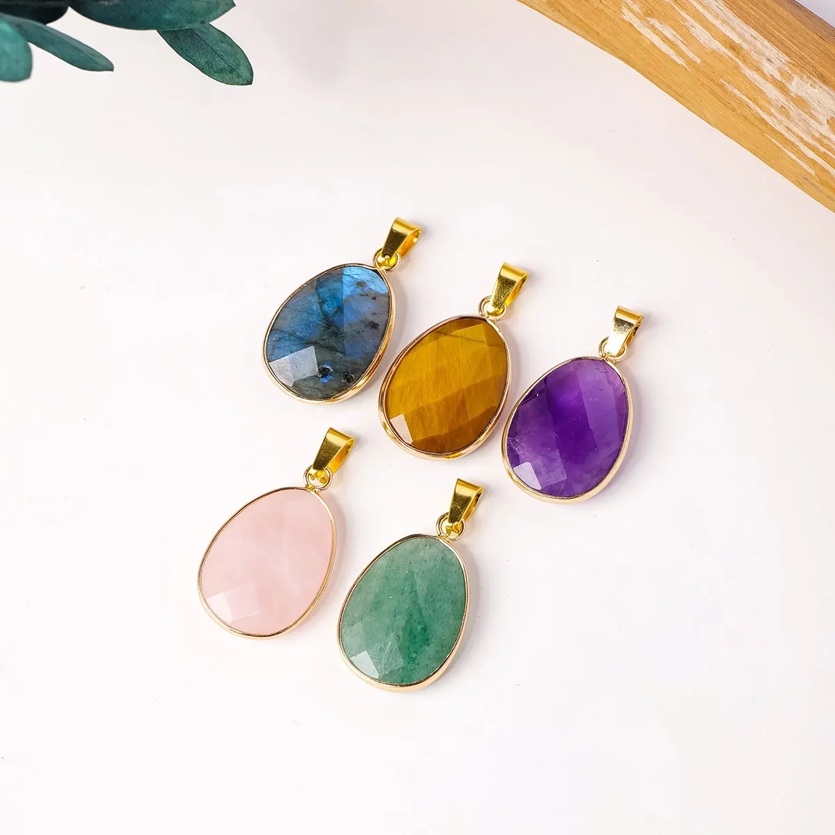 1pc Natural crystal jade water drop cut bread edge pendant Purple raw stone polished necklace sweater chain jewelry pendant