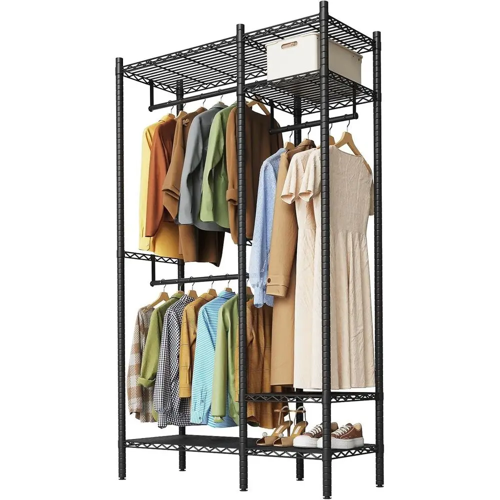 

Портативная вешалка для одежды с 4 полками, прочная напольная гардеробная или шкаф для дома, максимальная нагрузка 850 фунтов, компактная вешалка для одежды (45x1