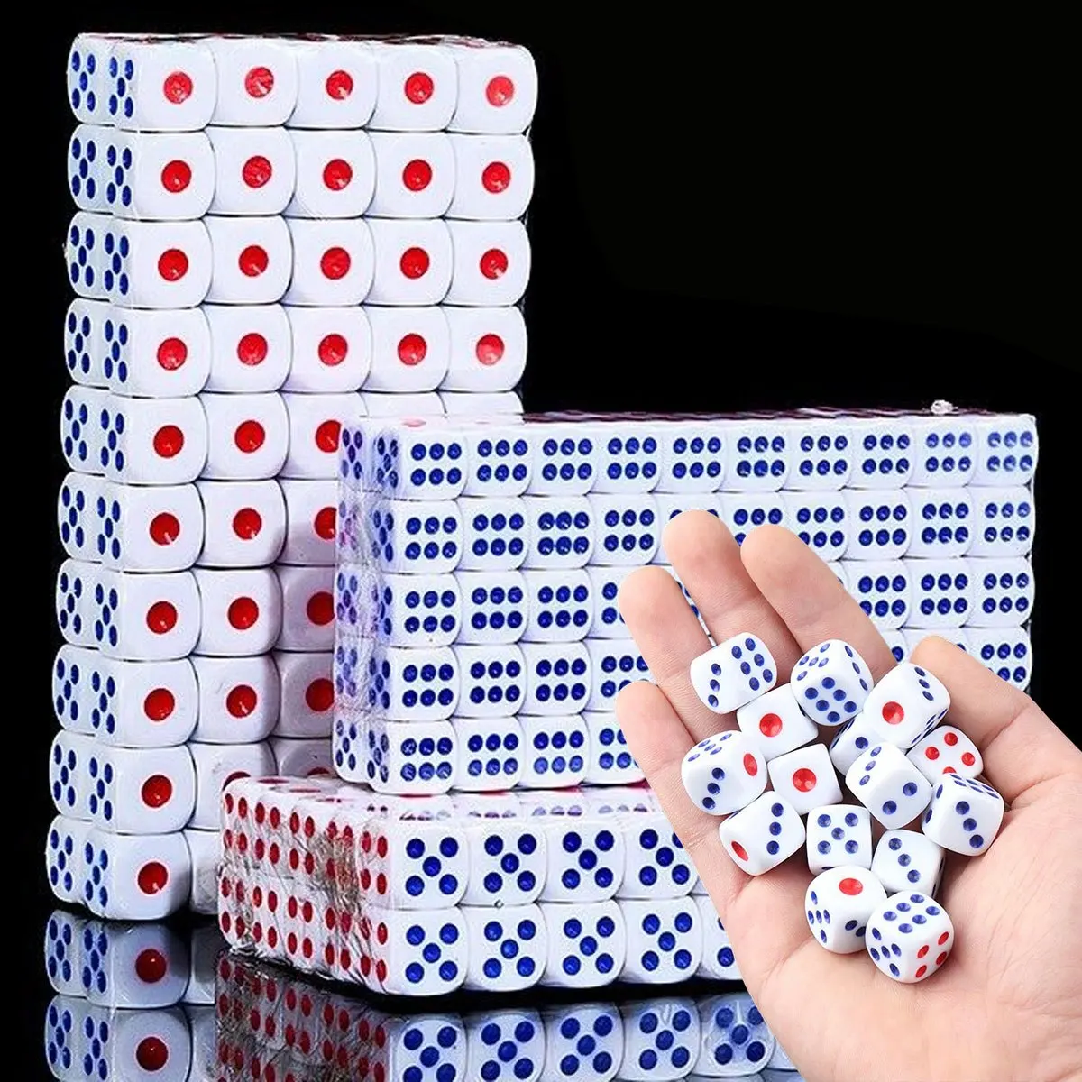 30Pcs 10mm Plastic Dice Rounded Corner Red Blue Dots - Durable Tabletop Game Dice Perfect for Party Interactive Entertainment
