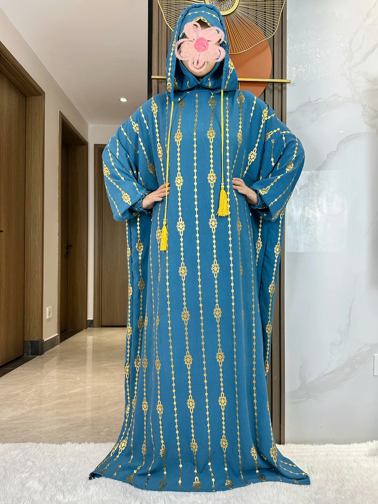 New Cotton Ramadan Muslim Two-Hat Abaya Dubai Turkey Islam Prayer Clothes Gold Dust   Dress Islam Women Dress Kaftan