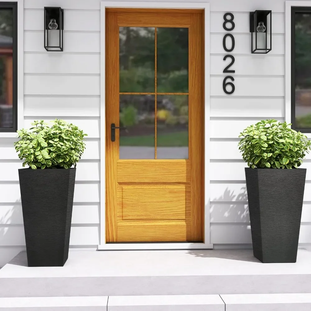 

28 Inch Tall Planter Set of 2 Pots for Plants Large Taper Planter for Outdoor Indoor Garden Patio Front Door (Black) Clay Pot