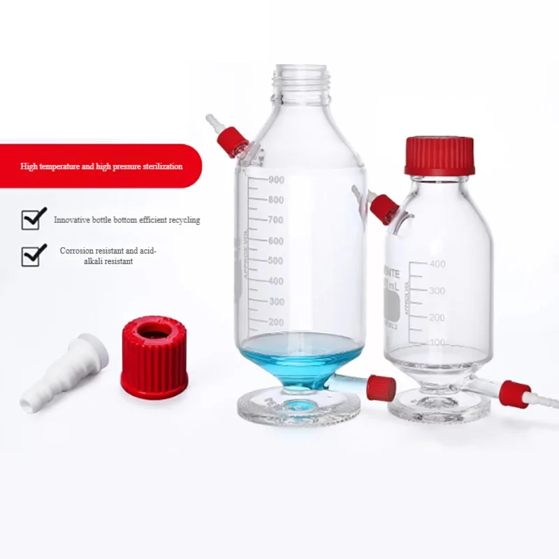 

Pointed bottom biological feeding bottle High borosilicate glass V-bottom reagent feeding bottle side connected with 14 interfac
