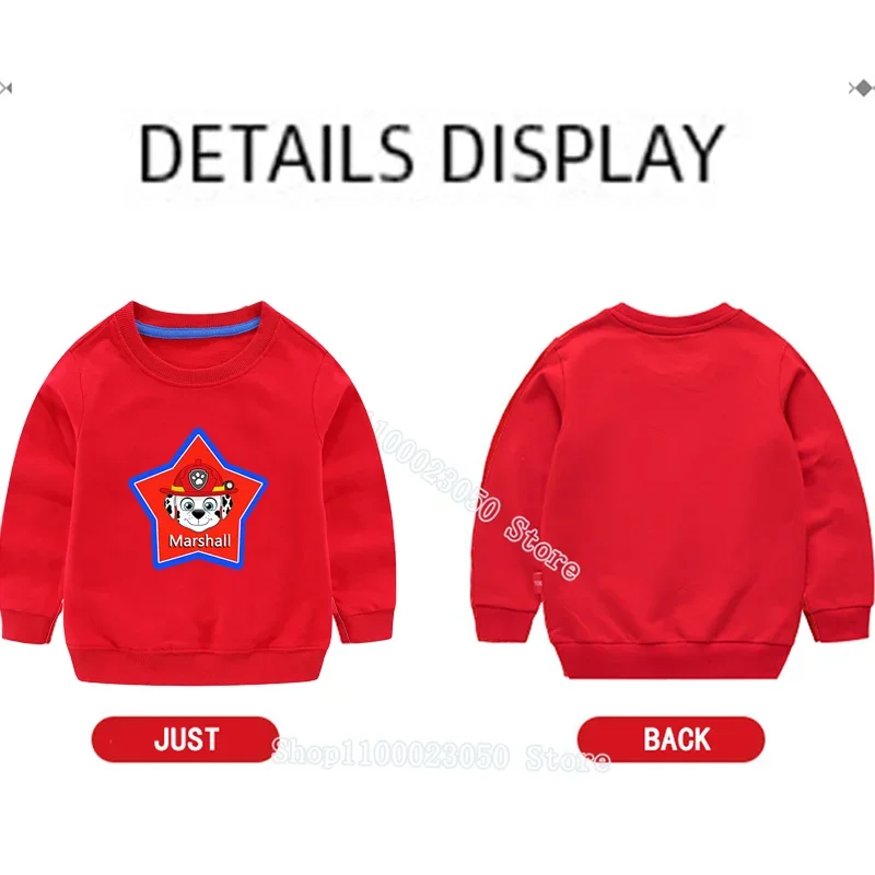 Paw Patrol Sweatshirt 100% Cotton Kids Sweatshirt Cute Cartoon Chase Skye Crew Neck Top Spring Autumn Baby Base Clothing Gifts