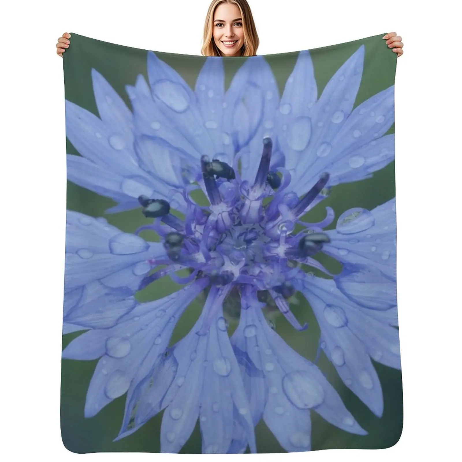 

Cornflower blossom cornflower blue raindrop wet flower blue Throw Blanket Sleeping Bag Sofa Quilt Plush Blankets