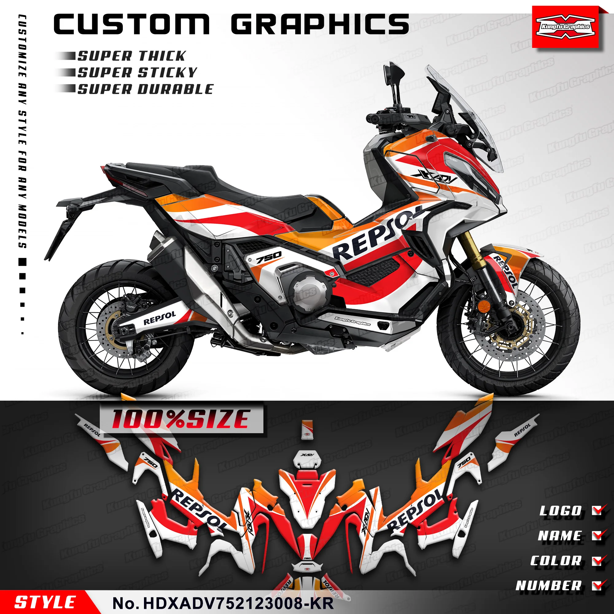 

KUNGFU GRAPHICS клейкие наклейки виниловая наклейка для Honda X-ADV 750 2021 2022 2023 2024, HDXADV 752123008 -KR