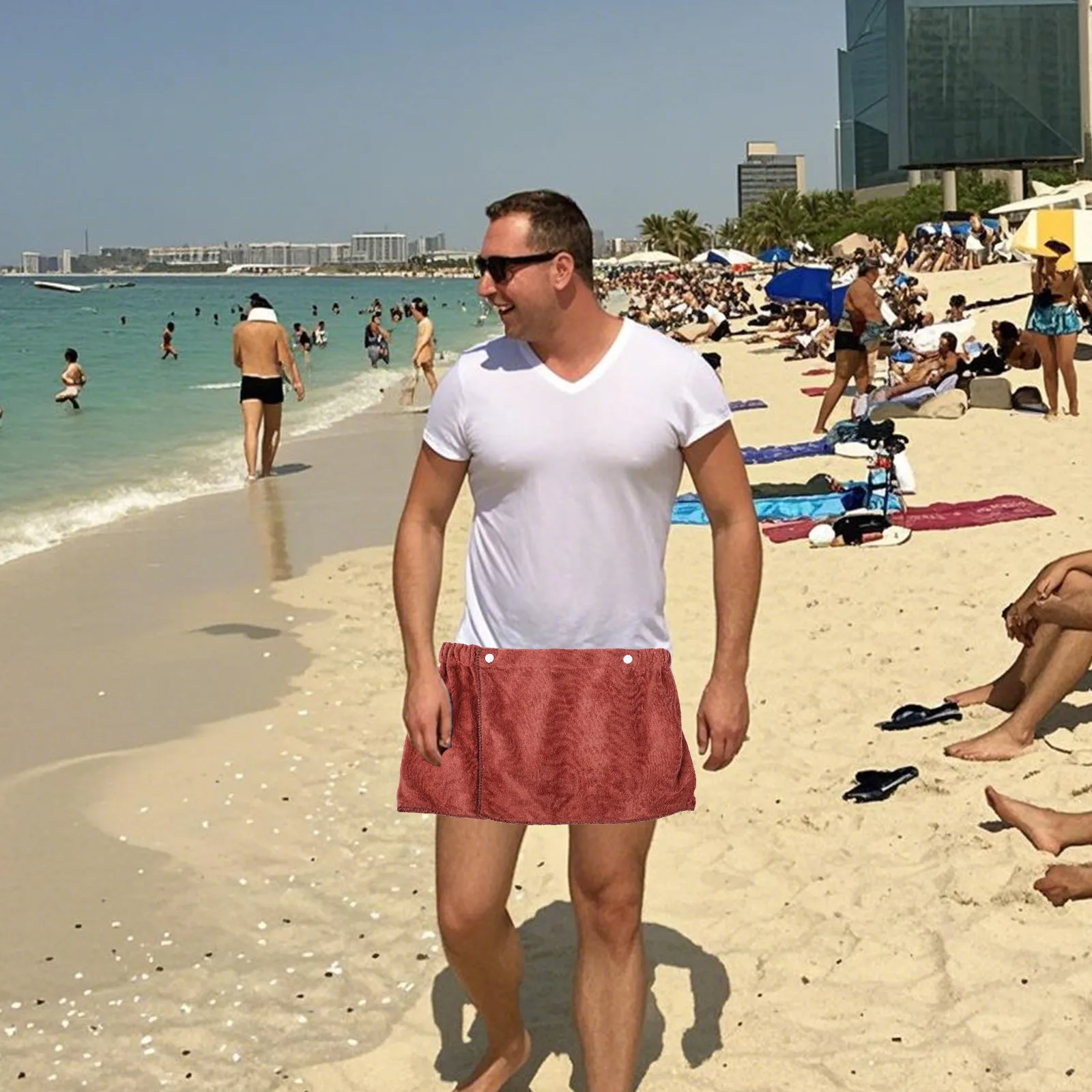 

Men'S Short Shower Quick-Dry Polyester Lower Body Bath Snap Closure For Swimming Beach Gym Spa Wearable For Men Brown Soft