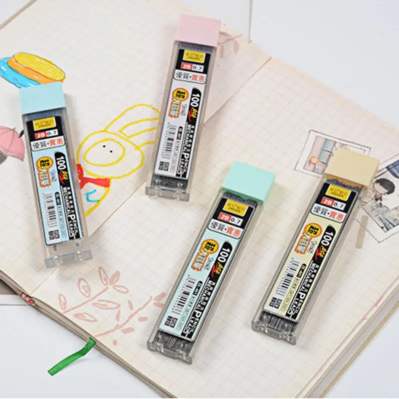 100Pcs/Box Cute Bear Mechanical Pencil 0.5mm 0.7mm Graphite Lead 2b Mechanical Pencil Refill Plastic Automatic Pencil Lead