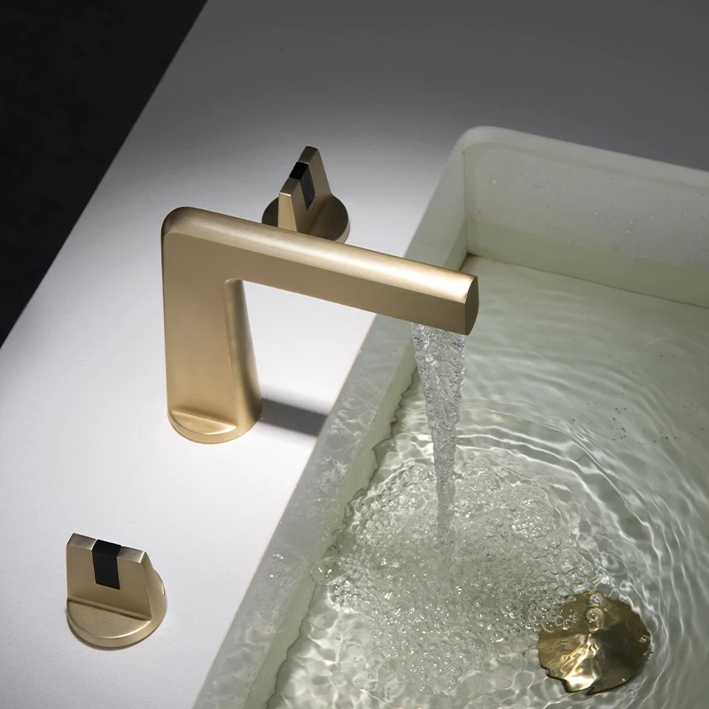 Light Luxury Brushed Gold Faced Basin, Bottom Basin, Faucet, Bathroom, All Copper Double Handle, Three Hole Split, Three Piece