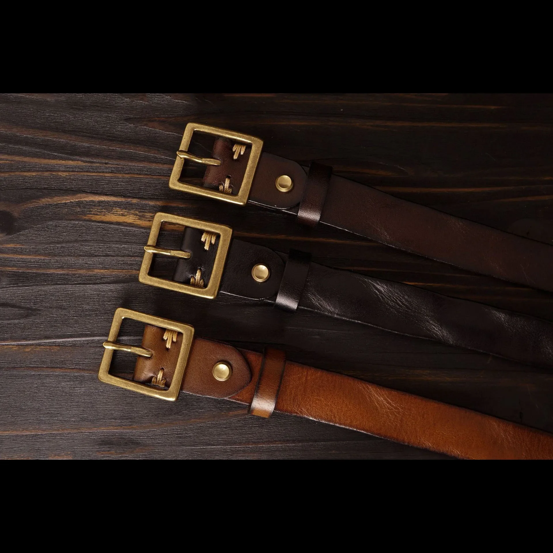 حزام جلد طبيعي أنيق ومتعدد الاستخدامات مقاس 3 سم من جلد البقر الرقيق مع إبزيم نحاسي للجينز #1