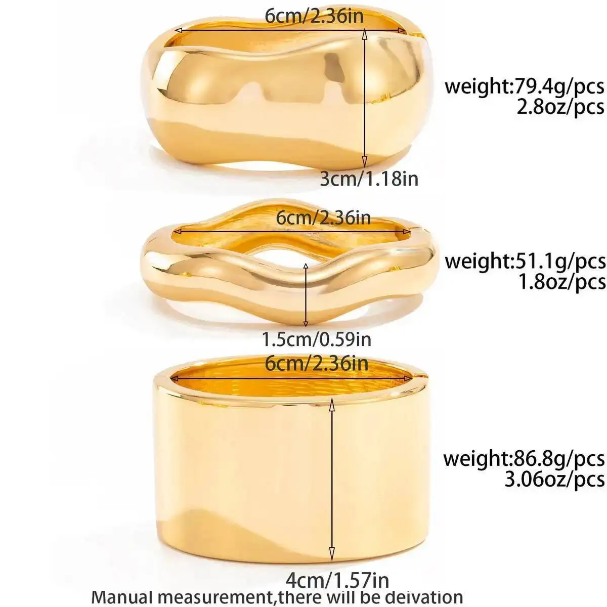 SHIXIN 3 أنماط الشرير السلس تكويم كبير واسعة سوار للنساء الهيب هوب غير النظامية الهندسة المفتوحة الربيع الإسورة مجوهرات الحفلات #5