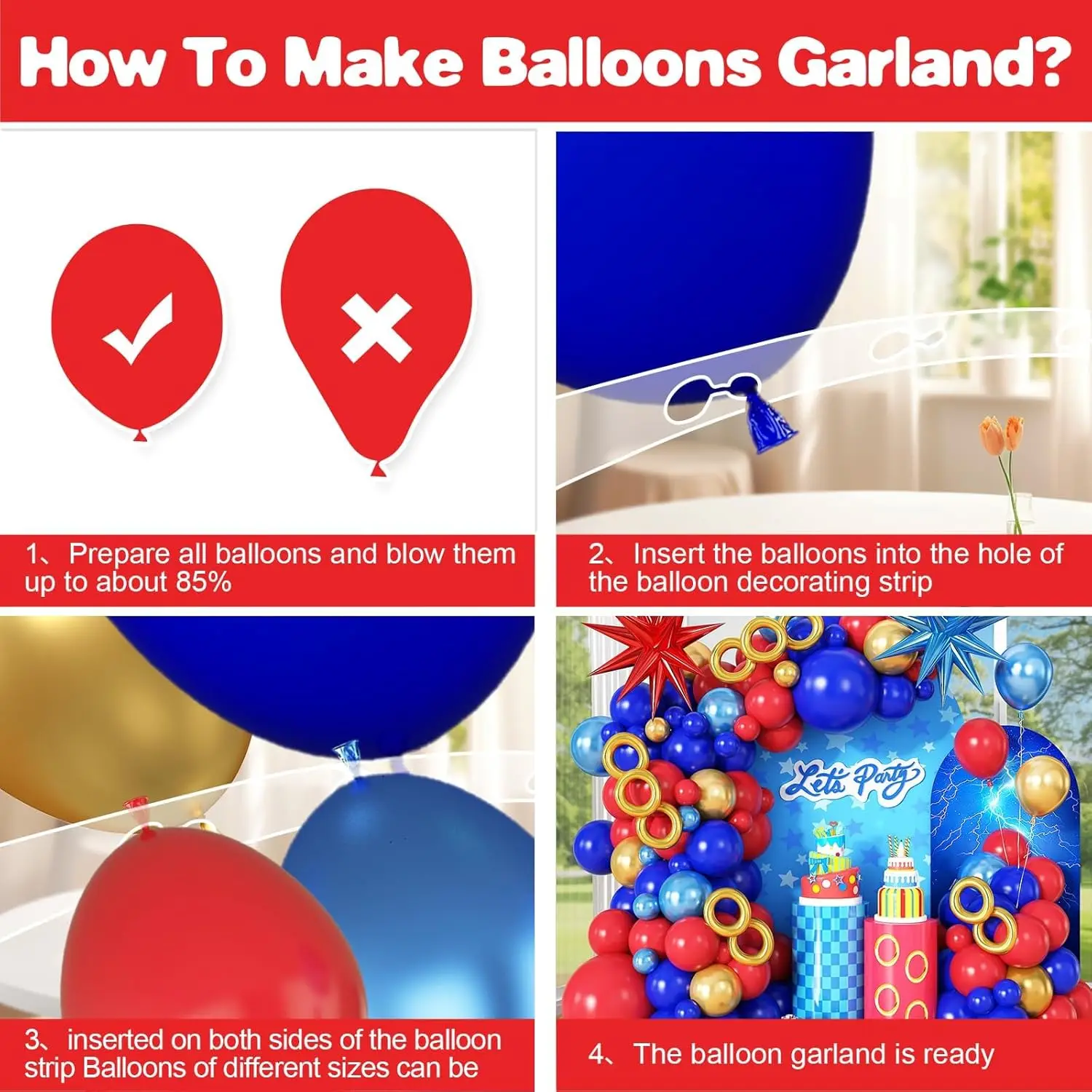 108Pcs Red Blue Gold Balloons Arch Garland Kit for Birthday Wedding Graduation Anniversary Decorations - view 6