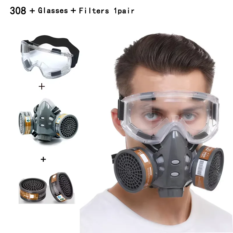 Full Face Gas Mask With Safety Glasses Spray Paint Chemical Pesticide Decoration Formaldehyde Anti-Dust With Filter Respirator