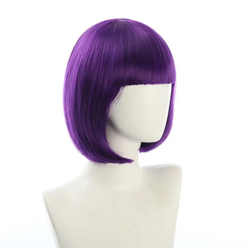 Cabelo curto feminino transfronteiriço, penteado bob natural multicolorido, peruca sintética para festa de festival, franja, chapéu bobo