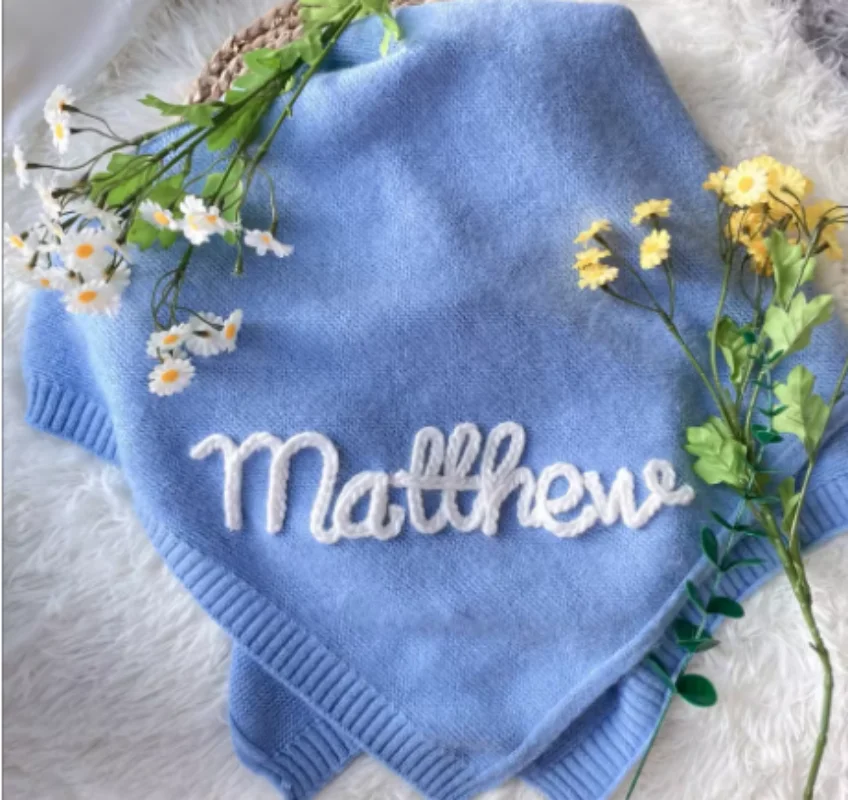 

New Color Knitted Blanket Personalized Name Boys Girls Stroller Blanket Customized Baby Nursery Soft Woolen Blanket Kid's Gift