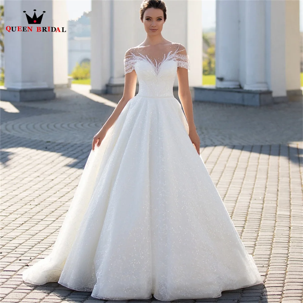 

Short Sleeve Romantic Wedding Dress Sequin Tulle Lace Appliques Beading robe de mariée vestido de novia 2024 new elegante DS120M