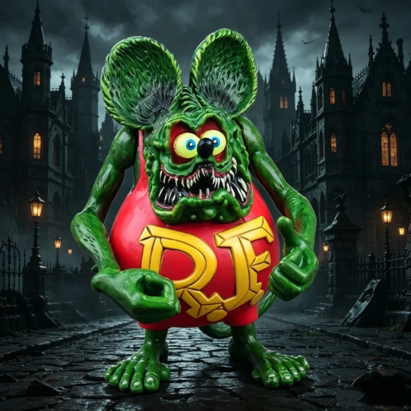 Rat Fink Action Figure PVC Collectible Model, Crazy Mouse Ed Roth