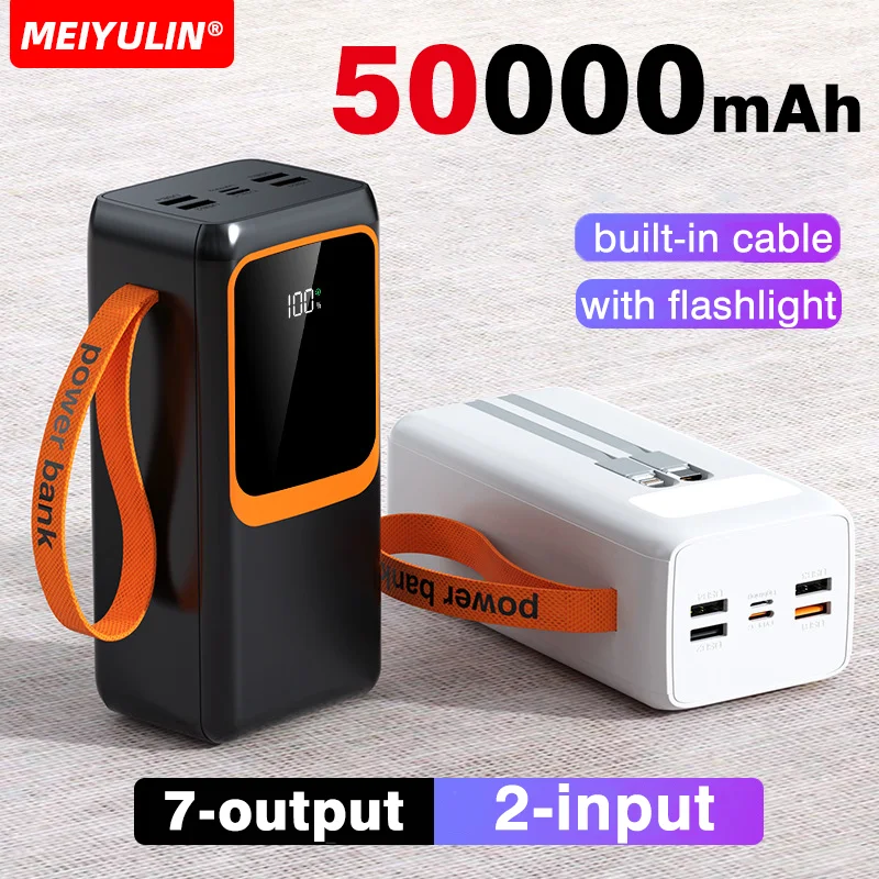 

Portable 50000mAh Large Capacity Power Bank With Cable 22.5W Fast Charging 30000mAh External Spare Battery For iPhone Samsung