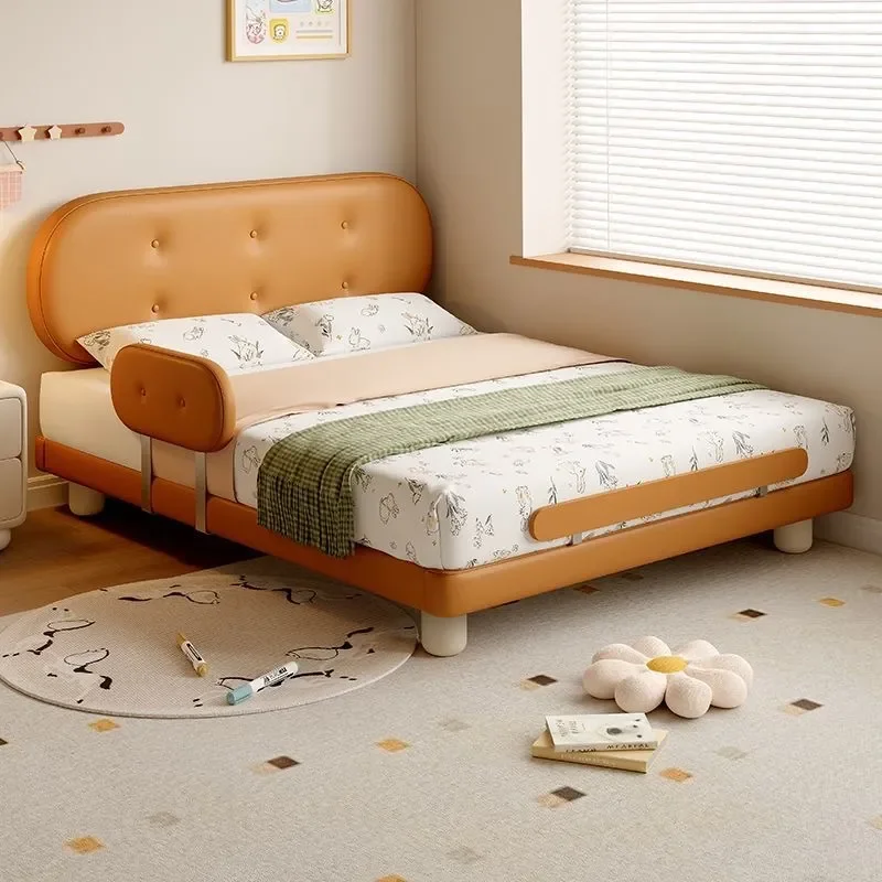 for Children Bed Boy Biscuit Bed with Guardrail First Layer Cowhide Children Room Modern Simple Cartoon Style Children Bed