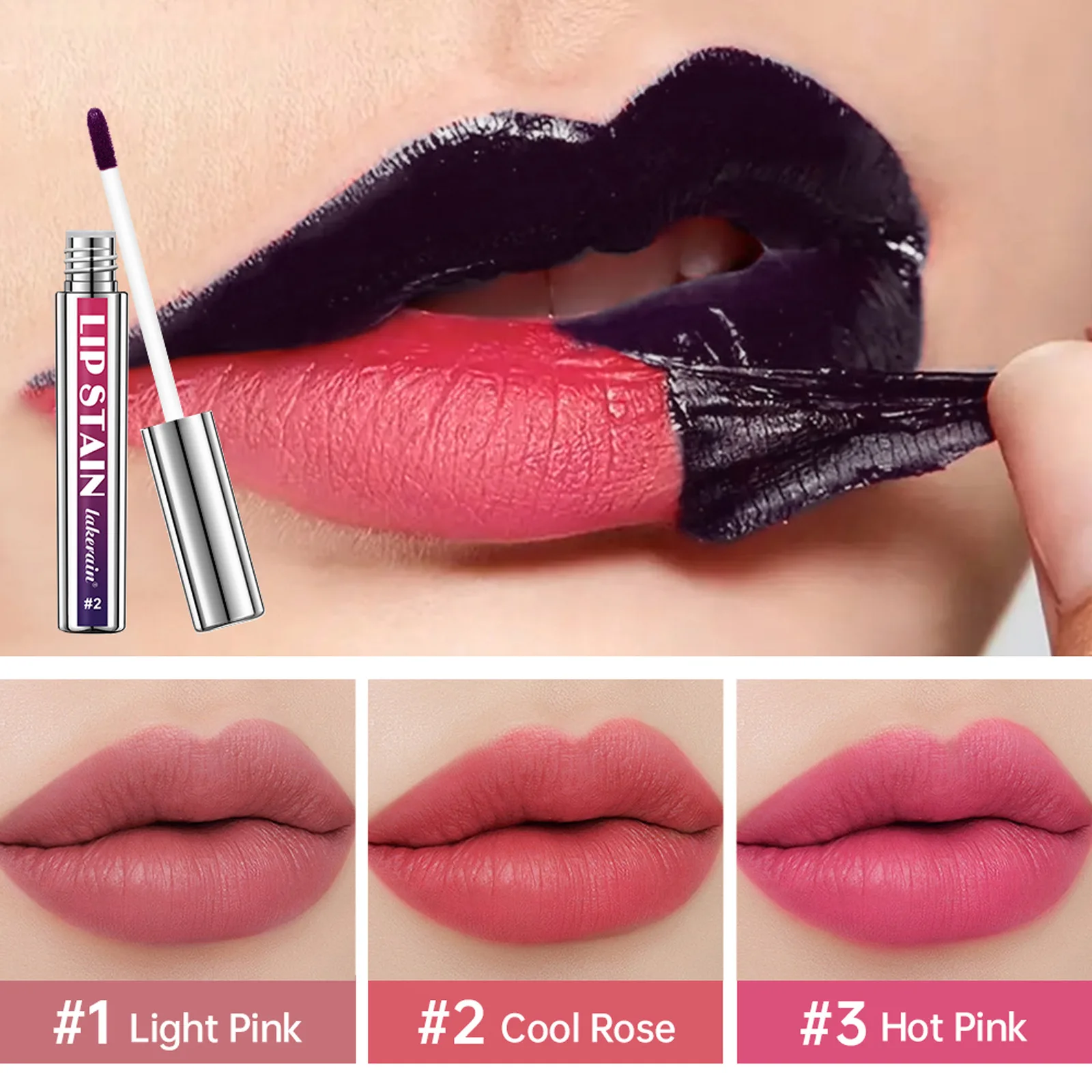 Lakerain 3-Farben-Pull-Up-Lipgloss, silberner Tube-Pull-Up-Lipgloss, samtmattes Finish, einfach aufzutragender Lipgloss