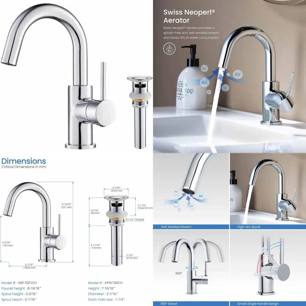 

High-Arc Solid Brass Bathroom Sink Faucet with Pop-Up Drain, Durable Ceramic Cartridge, Single Handle Design for Long-Lasting Pe