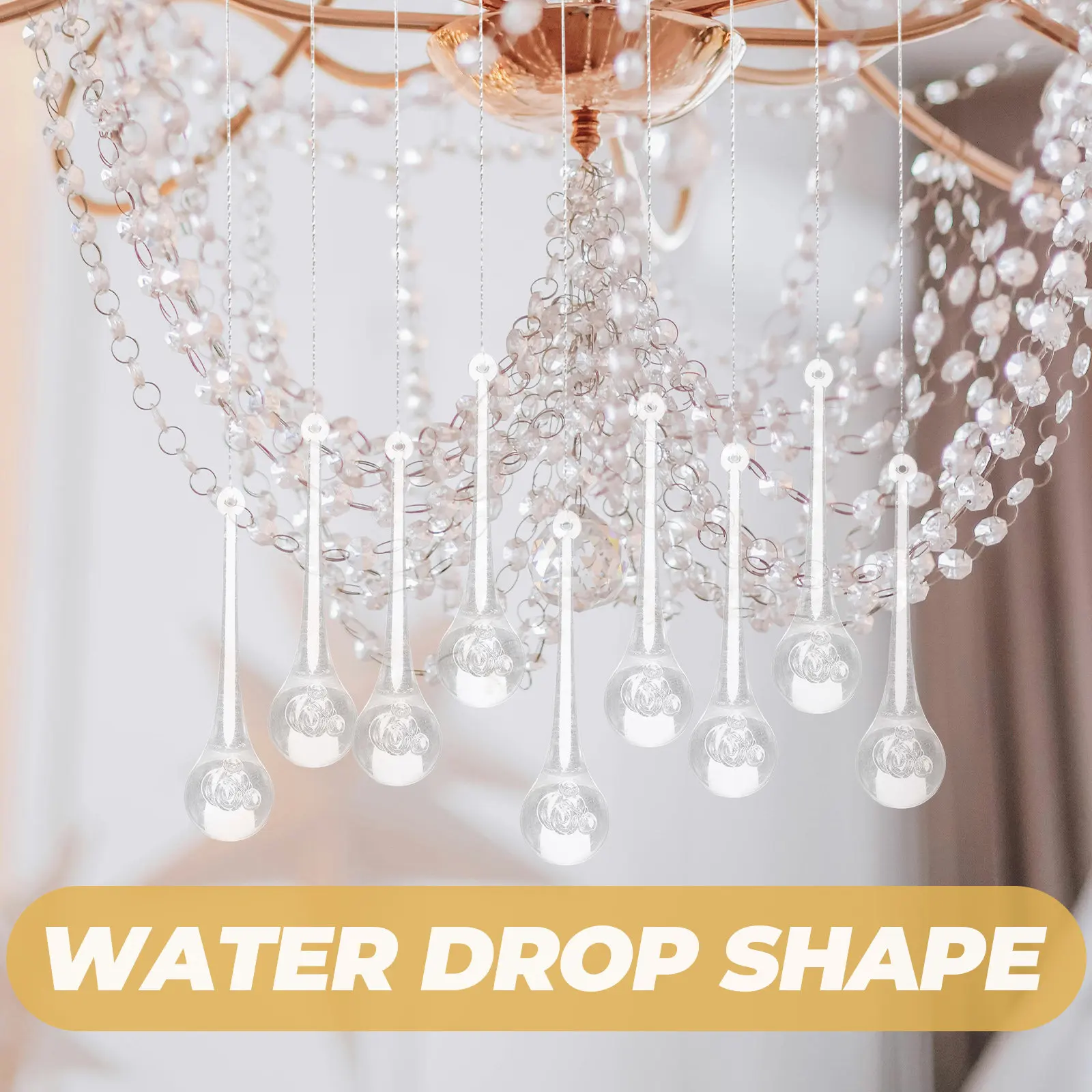 

10Pcs Water Drop Pendants Acrylic Clear Crystal Decorative Hanging Lamp Curtain Accessories for Home Party Decor