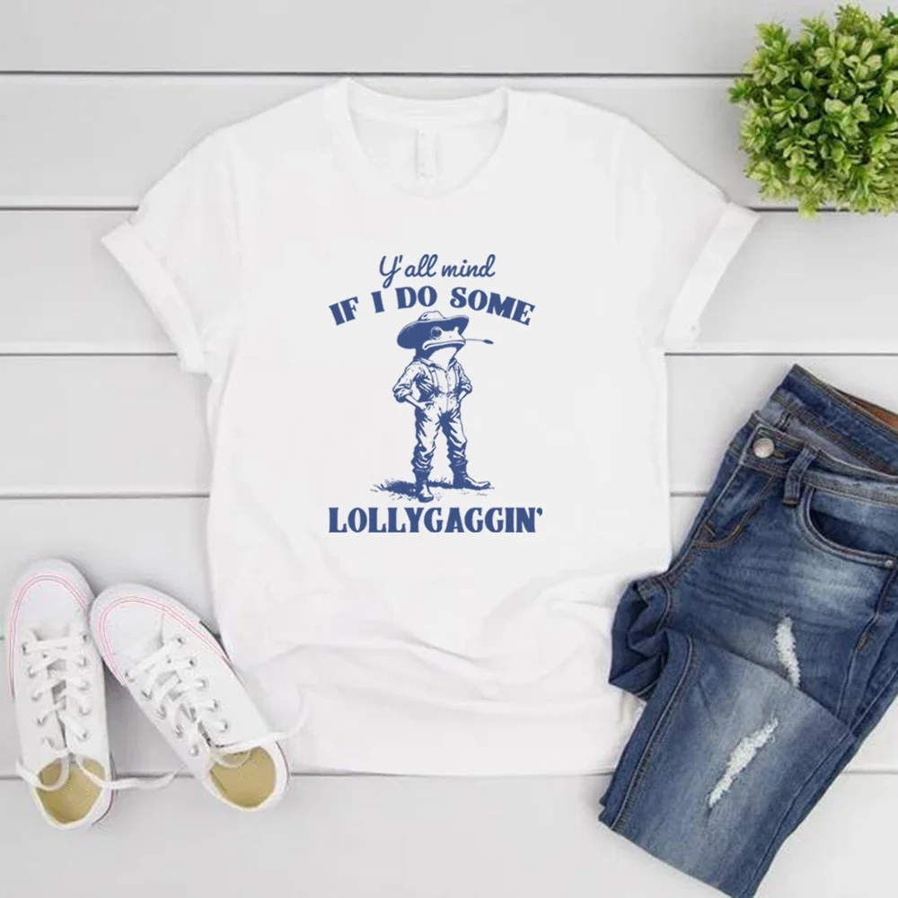 Y'all Mind If I Do Some Lollygagging Shirt Funny Frog Graphic T Shirts Cute Frog Tee Women's Short Sleeve Streetwear T-shirts