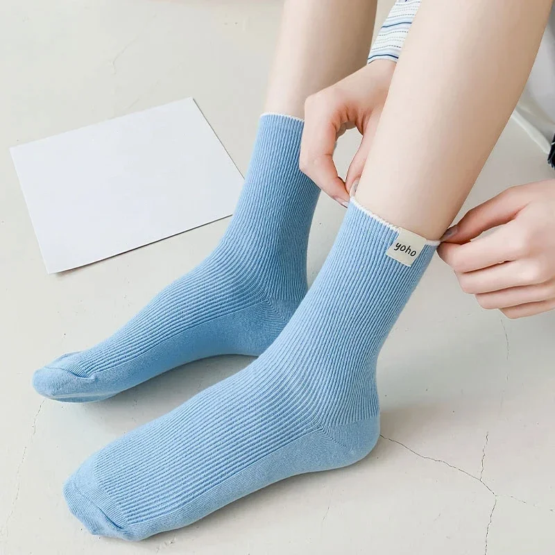 Korean Style Breathable Casual Socks Women\'s Socks Cotton New Trends Candy Color Simple Femal Crew Socks Girl Fresh Absorb Sweat