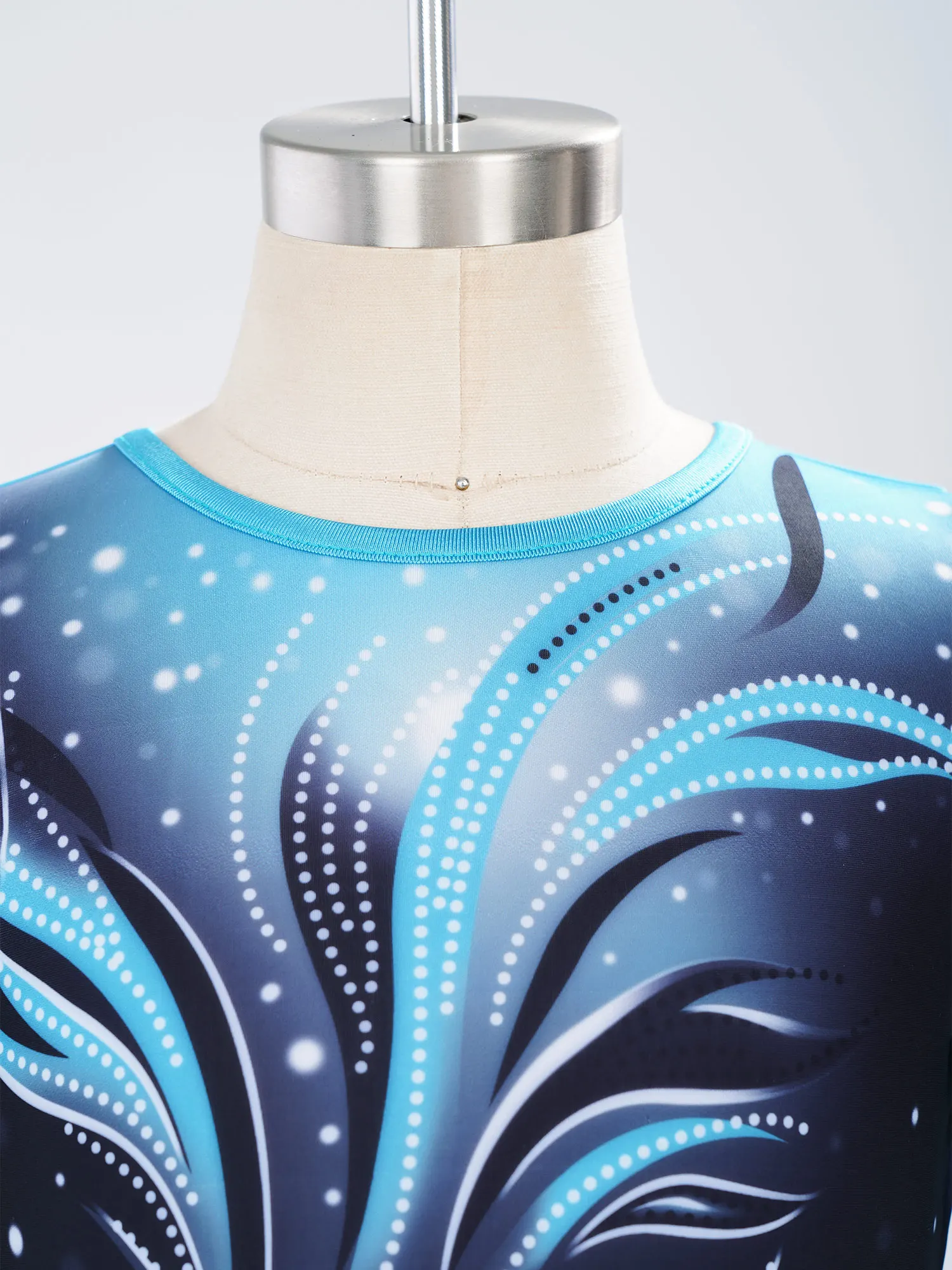 Girl Rhythmic Gymnastics Performance Costume Contrast Color Printed Long Sleeves Full Body Leotard Ballet Dance Skating Jumpsuit