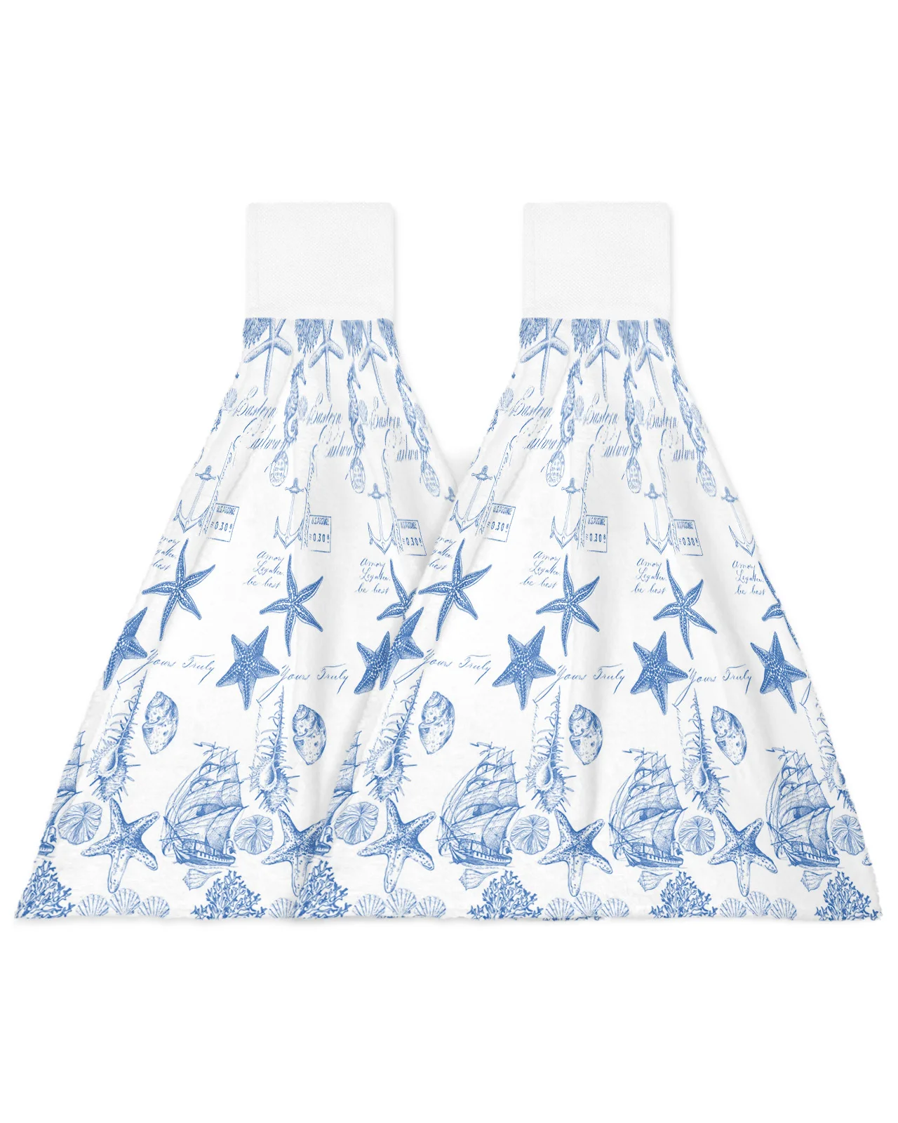 Blue Ocean Starfish Conch Seahorse Anchor Hand Towel Bathroom Supplies Absorbent Dishcloths Hanging Cloth Kitchen Accessories