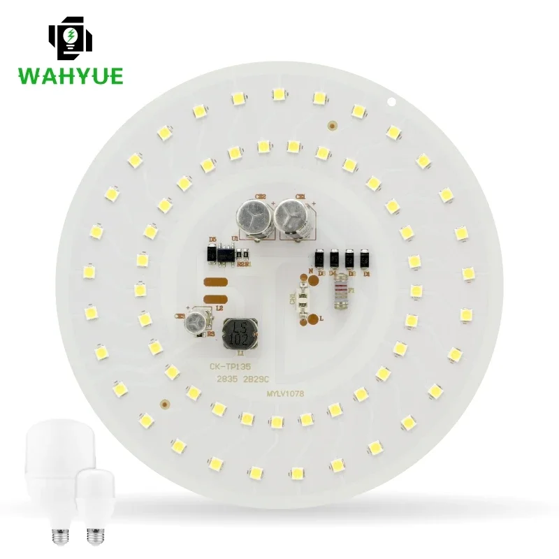 Puce ronde LED pour ampoule, perles lumineuses, lampe d\'éclairage, AC 220V, pas de puce, 5W, 10W, 14W, 18W, 28W, 38W, 45W, 2835SMD, DOB, Flicef