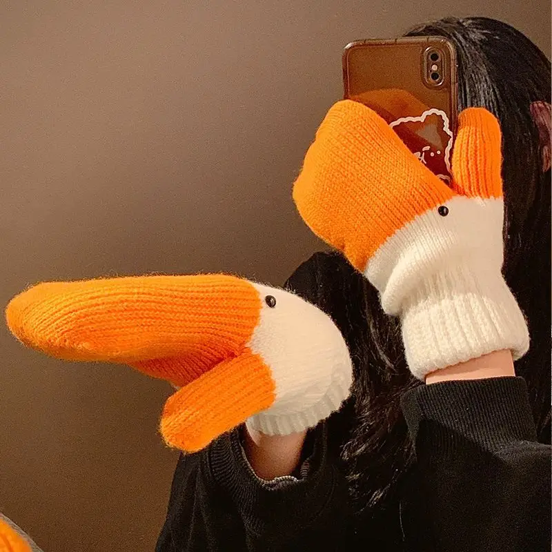 Creative And Funny Goose Yarn Finger Gloves For Women Autumn And Winter Warm Thick Velvet Cute Couple And Student Fashion Funny
