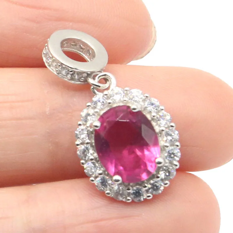 

Real 925 Solid Sterling Silver Pendant 25x13mm New Designed Real Green Emerald Pink Tourmaline White CZ Woman's Wedding