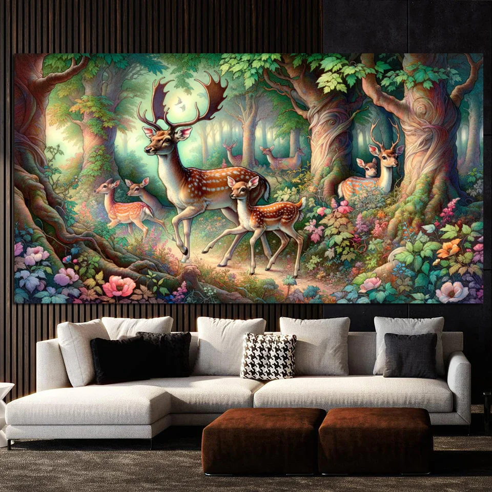 Forest Deer Landscape Art Diamond Painting Full Diamond Mosaic Abstract Fantasy Aniamls Embroidery Modern Home Decor