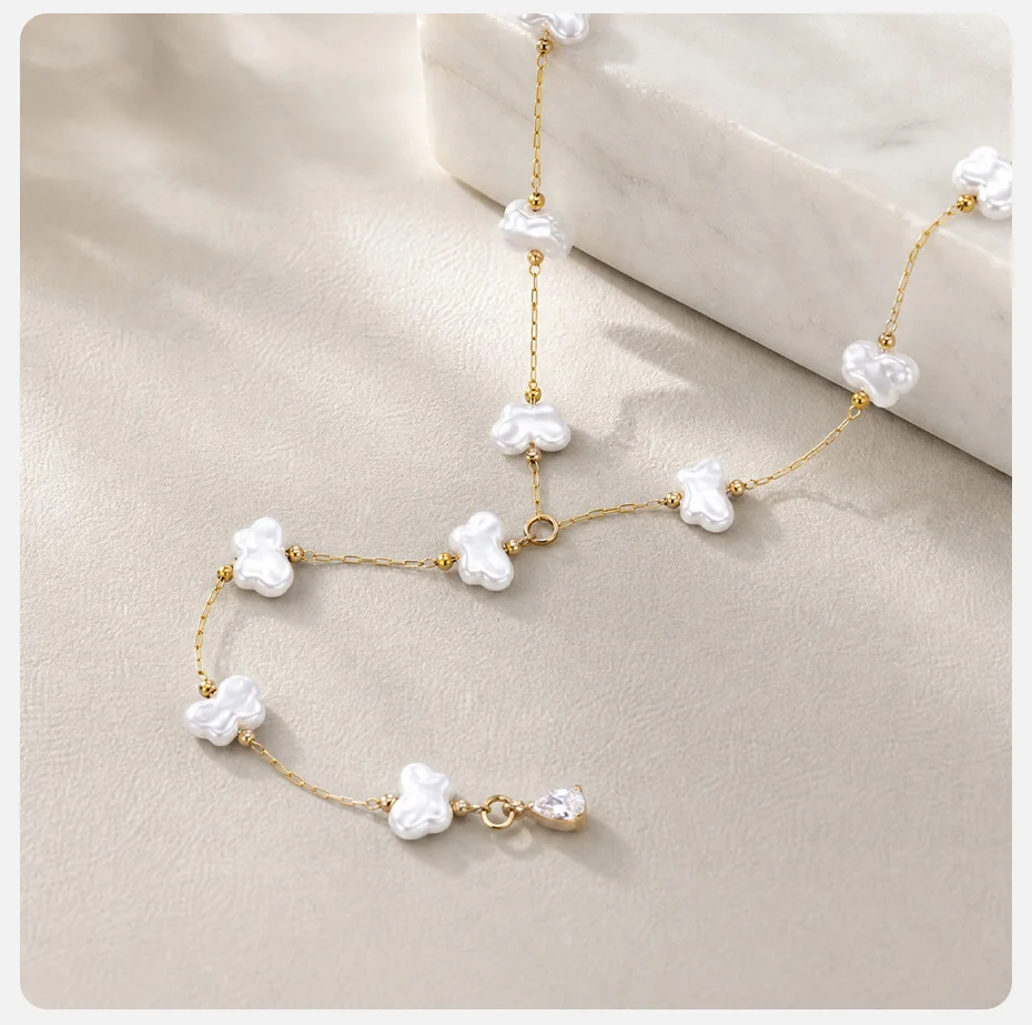 Vnox Niedliche Schmetterlings-Imitationsperlen-Y-förmige Halskette für Frauen, 18K vergoldet, Tropfenanhänger, Schlüsselbein-Halskette, Street-Schmuck – Detail 5
