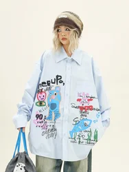 Fun Cartoon Long-sleeved Shirt 2024 Autumn New Loose Bf American College Style Versatile Top Women