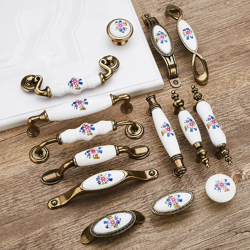 Antike Bronze-Keramik-Schrankgriffe, Zinklegierung-Schubladenknöpfe, Kleiderschrank-Türgriffe, Morning Glory Europäische Möbelgriffe