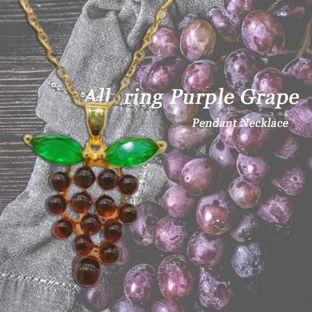 Fruit and Purple Grape Pendant Necklace, Fashionable and Fresh Style, Suitable for Any Outfit