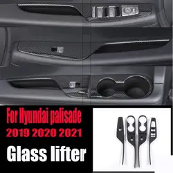 For 2019 2020 2021 Hyundai palisade glass lifter carbon fiber pattern interior decoration sticker anti-scratch protection set