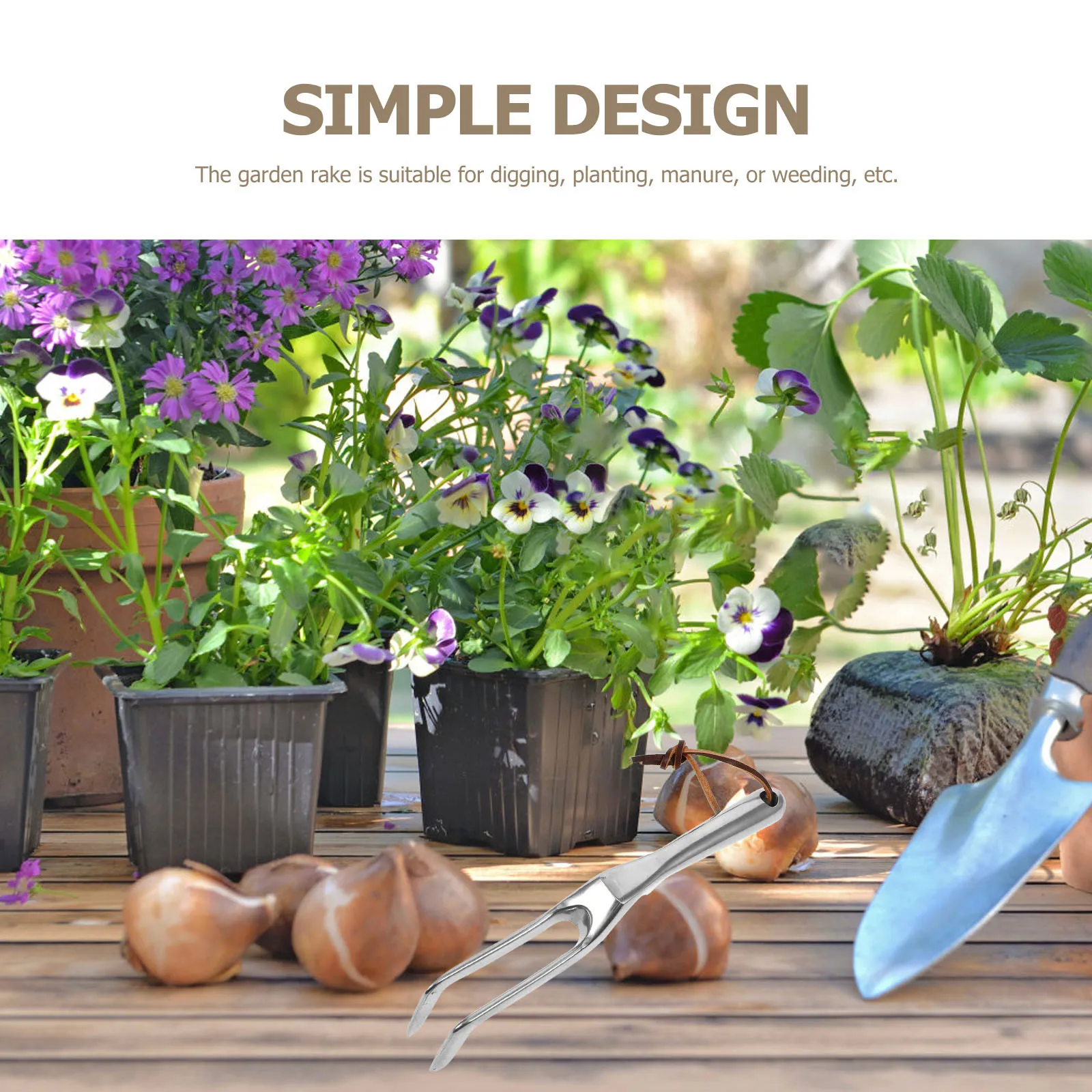 

Small Hand Rake Garden Hand Cultivator Metal Portable Durable Non-Slip Handle Multi-Function Tool for Digging Planting Soil