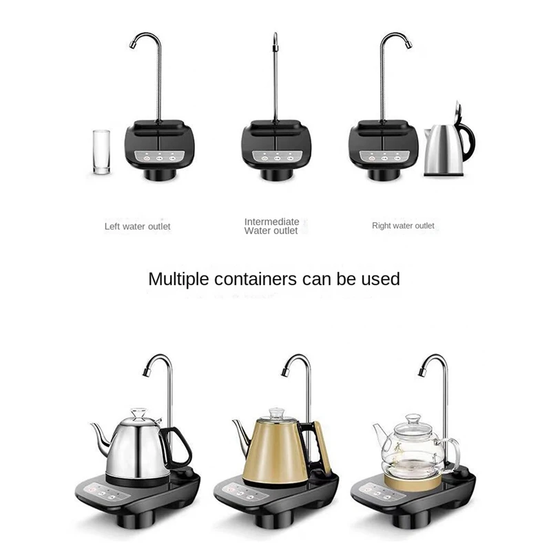 เครื่องจ่ายกระบอกน้ำอัตโนมัติแบบชาร์จไฟได้ปั๊มน้ำสีดำพร้อมเครื่องจ่ายน้ำขาตั้ง