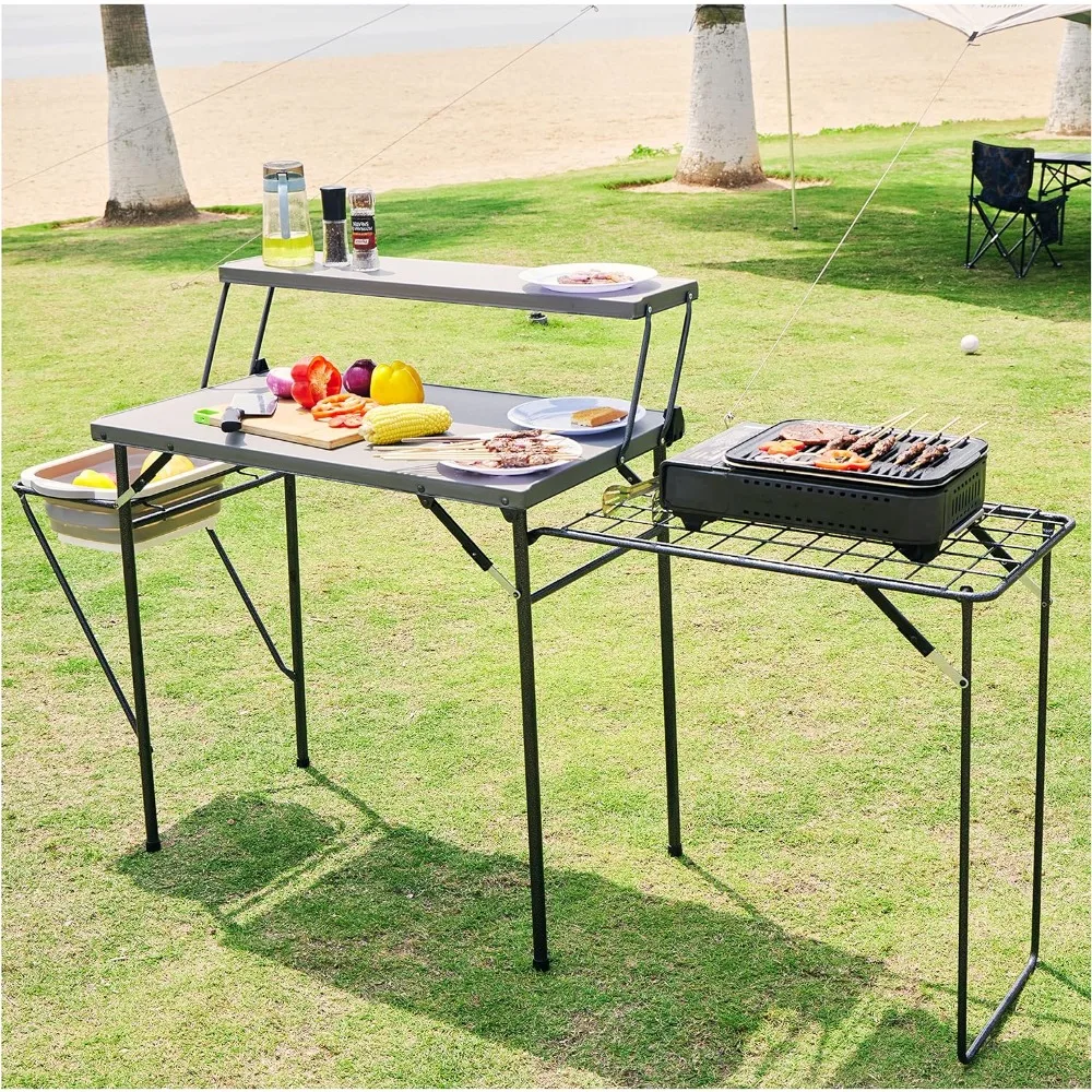 

Folding Grill Tables for Outside Camping, Lightweight Kitchen Camping Table with Grill Stand for Stove, Grey, free shipping