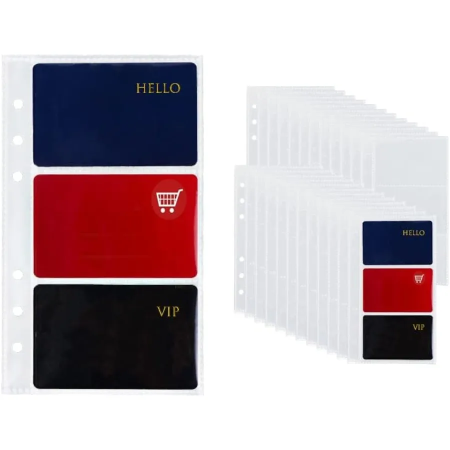 

Карманный держатель для кредитных карт, сменные стержни для визитных карточек для переплетов карт 3,39x2,16, 6 колец A6, 25 листов, двухслойная прозрачная внутренняя карта, па