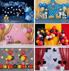 Photo Backdrop Mickey Minnie Mouse Theme Birthday Baby Shower Colorful Dots Child Party Banner Background Photozone Photocall