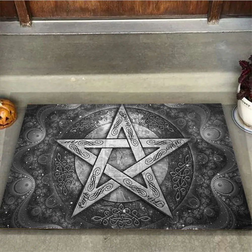 CLOOCL Tappeti vintage Pentagram Wicca - Zerbino da strega Tappetino in flanella stampato in 3D Tappeto corridoio porta camera da letto Tappeto