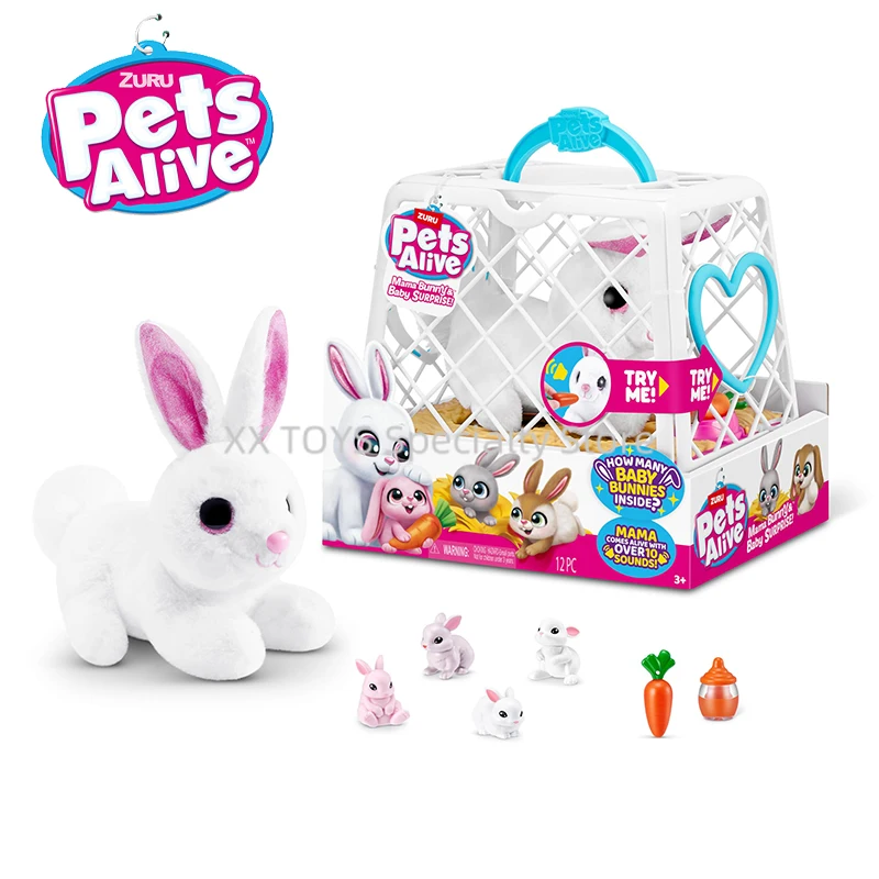 ZURU Pets Alive Mama Bunny and Baby Surprise-Jouets en peluche interactifs électroniques pour animaux de compagnie avec son, compagnon pour enfants, lapin mignon