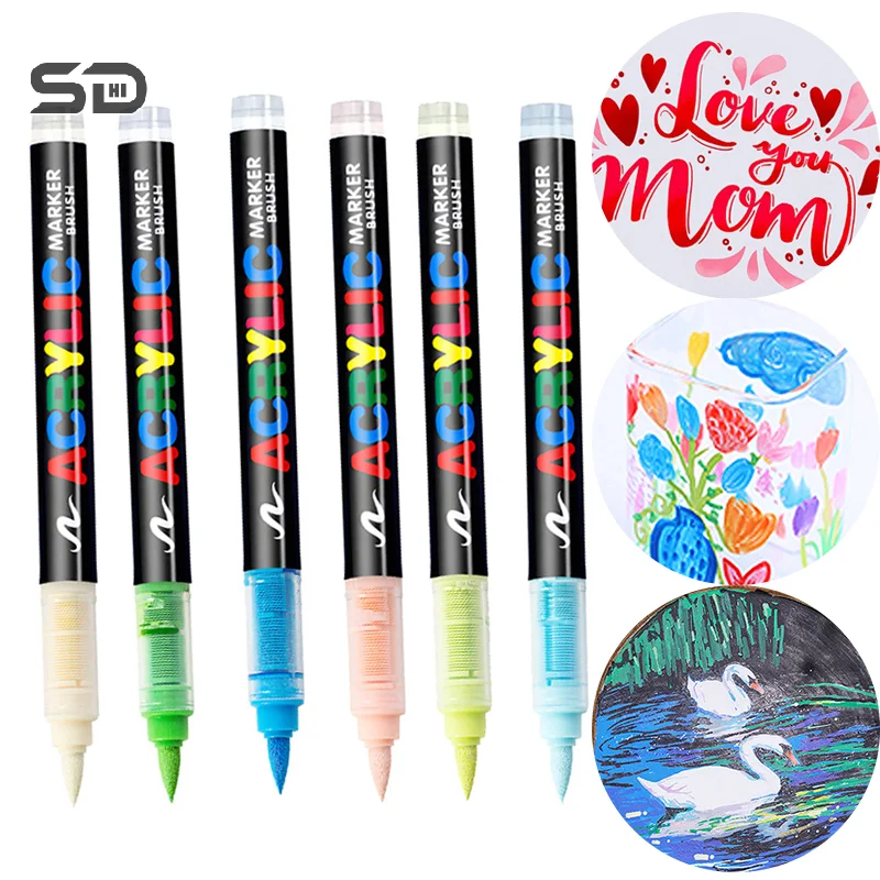 Direct Liquid Acrylic Marker Pen Paint Brush Pen Painting Stone Ceramic Glas Wood Canvas Making Drawing Graffiti Coloring Pen